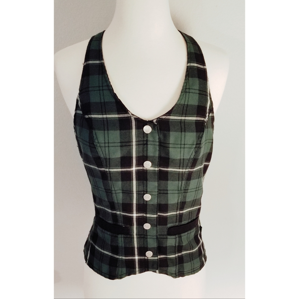 Early 2000s Hot Topic Plaid Sexy Zip Up Vest Top